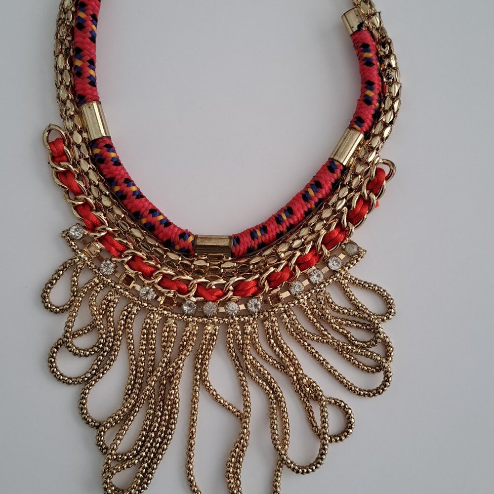 Women's necklace red with chains